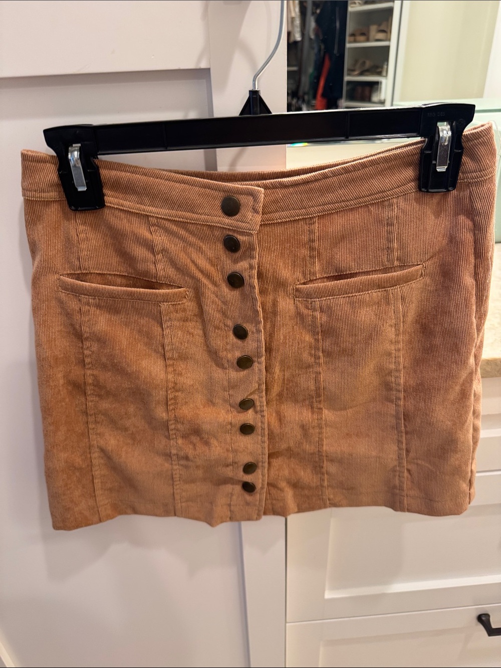 Lulu's Button-Front Corduroy Mini Skirt in Camel Brown
